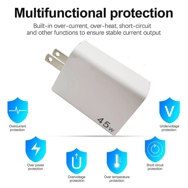 45w Usb+type-c Gan Hurtiglading Adapter Rask Vegglader Usb C Lader