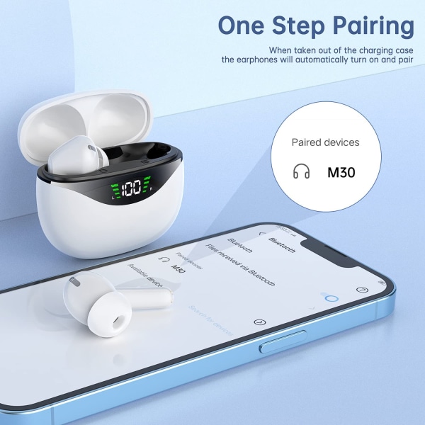 Trådløse ørepropper, Bluetooth 5.1-hodetelefoner 30 timers spilletid med