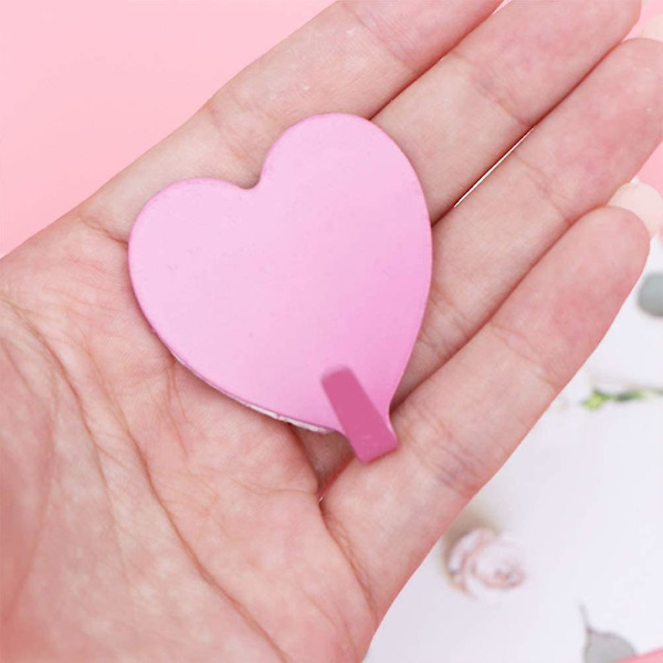 Väggmonterade klädkrokar, garderobskrokar, hjärtformade, multifunktionella, självhäftande dörrkrokar, hemorganiseringsverktyg, rosa, 5 st