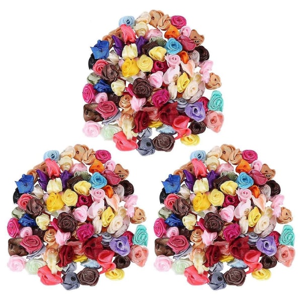 300pcs/lot Mini Handmade Satin Ribbon Rosettes Fabric Flower Appliques For Wedding Decoration Craft