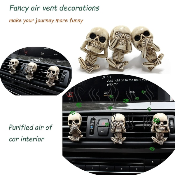 Clips för luftfräschare för bil, dekoration av bilventiler, tillbehör för dödskalle bilinredning 3 st