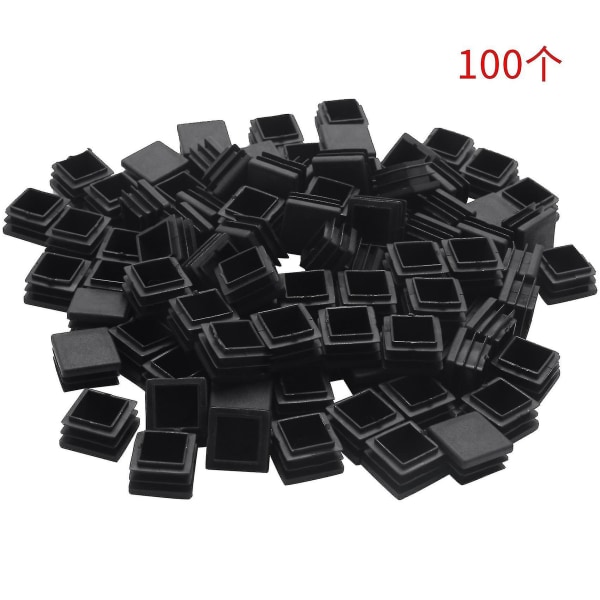 100 st Plast fyrkantiga tubinsatser Ändblankningslock 20 mm X 20 mm svart