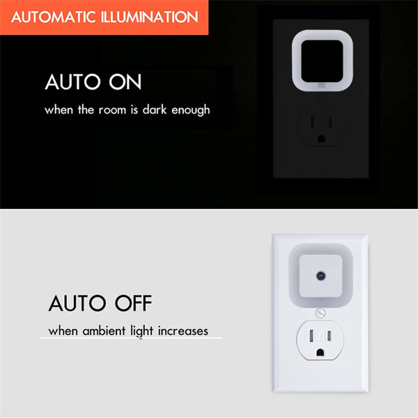LED-nattlyslampe med smartsensor Dusk to Dawn-sensor, dagslyshvit, 0,5W plug-in, 6-pack