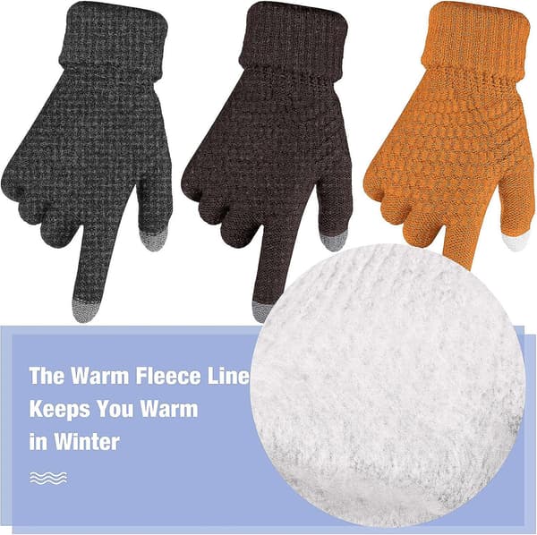 4 Par Dame Vinter Touchscreen Handsker Varme Fleeceforet Strikket Handsker Elastisk Manchet Vinter Tekstning Handsker, Sort, Hvid, Khaki, Kaffe