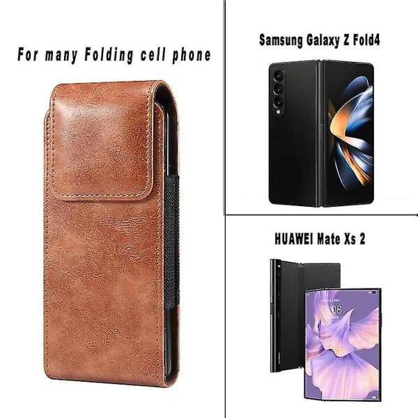 Læderbælteclips Telefonholster Talje Bærende Hængende Lomme Etui Kompatibel Samsung Galaxy Z Fold 4/z Fold 3 Brown