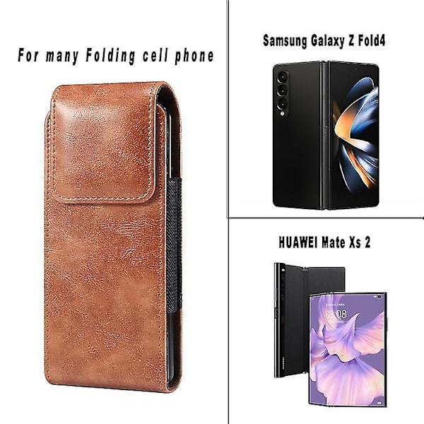 Läderbältesklämma Telefonholster Midjehängande Fickfodral Kompatibel Samsung Galaxy Z Fold 4/z Fold 3 Brown