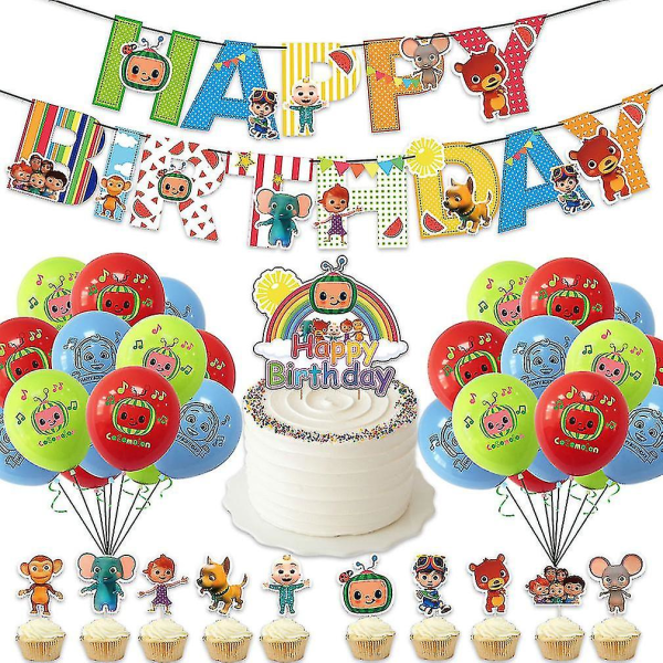 33st Cocomelon Grattis på födelsedagen ballonger 12 tums färgglada latexballonger med flagga och tårtskylt