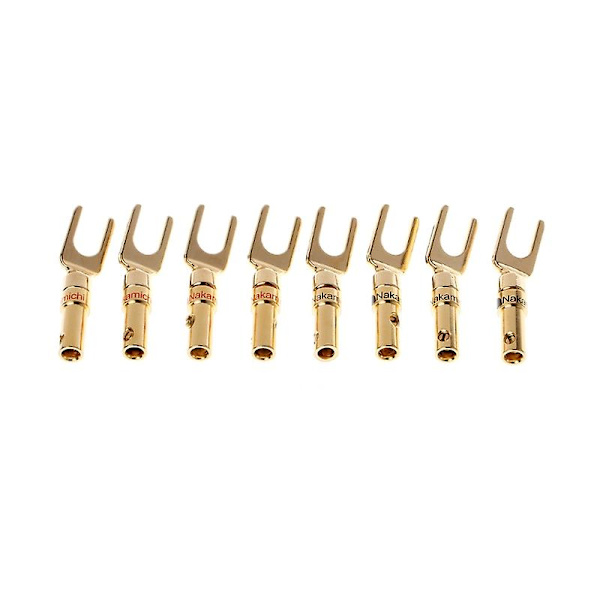 8 stk. messing forgyldt Y spade højttaler stik audio skrue gaffel stik adapter