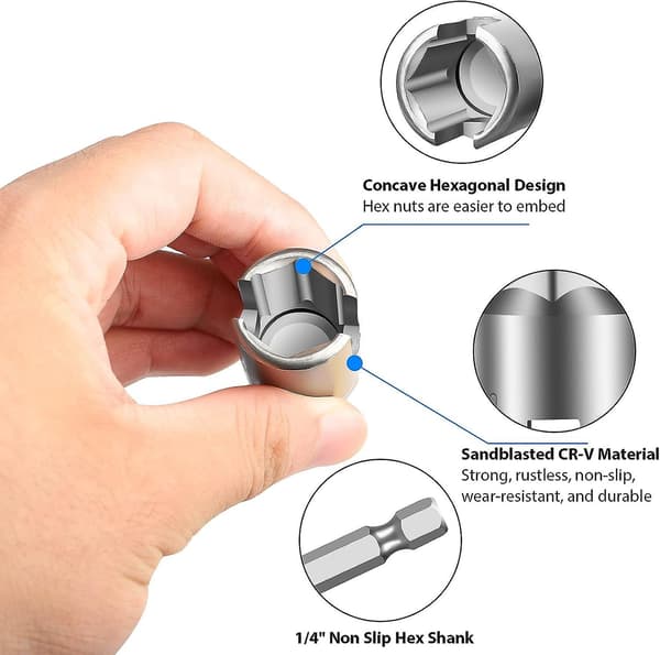 3-pack Hexskaft Mutterdragare, 1/4\" Hexskaft Power Wing Mutterdragare Set, Spårad Wingmutterkrok Borrbit Socket Nyckel Panelmutter Skruvverktyg Öga C-krok B
