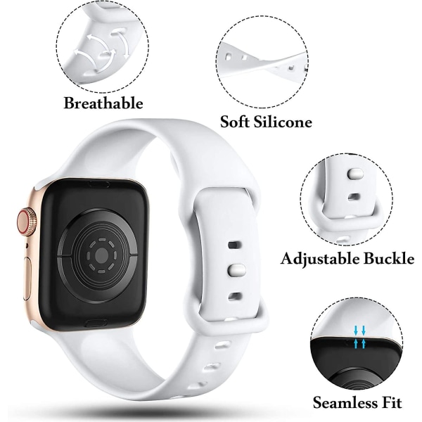 Vit 2st Kompatibel med Apple Watch rem 42/44/45 mm , Ersättningsremmar av silikon för Iwatch Series 8 7 6 5 4 3 2 1 Se Ultra, 42 mm/44 mm/45 mm/49 mm-
