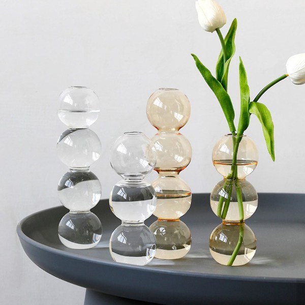 Vase i flere størrelser Vase glasflasker gennemsigtige tre bolde i vind ornament Blue 22.5cm