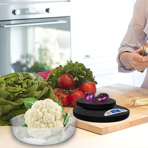 Digital køkkenvægt, Ascher 5000g elektronisk madlavningsvægt med baggrundsbelyst LCD-skærm, tilstand og tarafunktioner 5000 X 1g 1 stk. Sort+hvid)