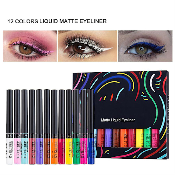12 farger flytende eyeliner sett bærbar eyeliner penn kit glatt kvinner
