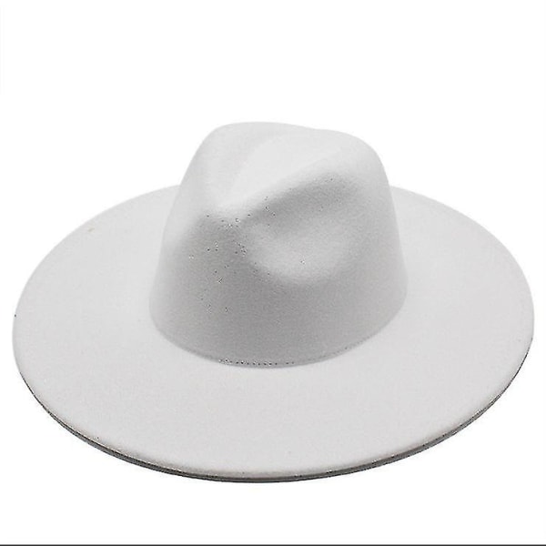 Varmt Vinter Klassisk Bredskygget Fedora Hat Sort Hvid Uld Hatte Mænd Kvinder Knuselig Vinter Hat White