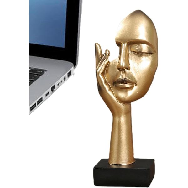 Tenkende Figur | Stille Gull Resin Skulptur Figur Borddekorasjon | Håndholdt Maske, Kreativ Tenker Figur, Personlig Statue Gold D section