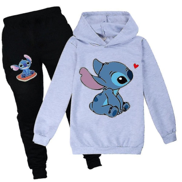 Lilo ja Stitch -verryttelyasu 2 osaa Hupparihousut Asusetti Urheiluvaatteet Lapsille Grey 160cm