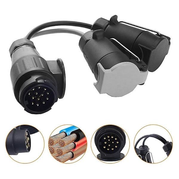 Trailer Forlænger Adapter 13-Pin til 7-Pin N og S Forlængerledning Adapter Trailerstik med Dæksel