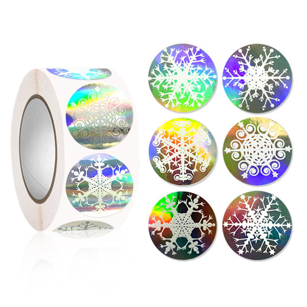 500 stk holografiske snøflak-klistremerker, juleklistremerker, runde klistremerker Style-1