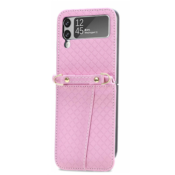 Lanyard nahkakotelo yhteensopiva Samsung Galaxy Z Flip 3 Z Flip 4 korttipidikkeellä iskunkestävä crossbody Pink