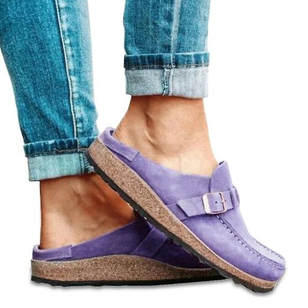 Dames Casual Comfy Træsko Suede Slip On Sandaler Sommer Hjemmekontor Sko Purple 40