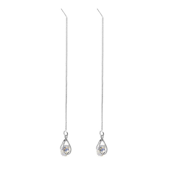 925 Sterling Silver CZ Droplet Chain örhängen Dangle för kvinnor Flickor Crystal Dan