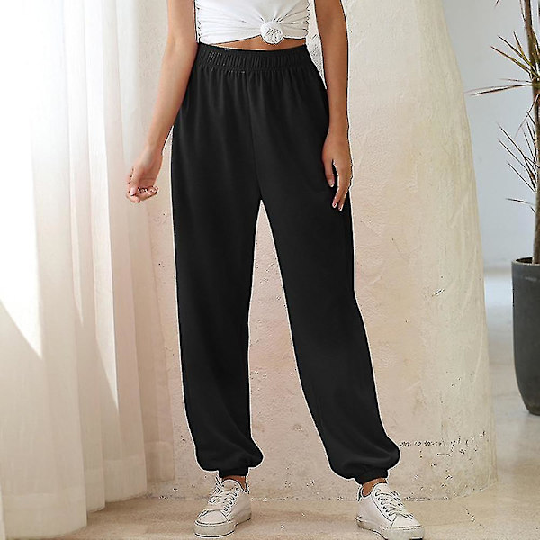 Naisten joustavat korkean vyötärön löysät housut style2 black XXL