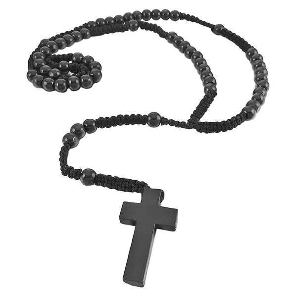 Trævedhæng vedhæng halskæde sorte perler retro 24 tommer rosenkranskæde kæde mand, kvinde