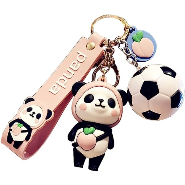 HSYHERE Sød Pige Sød PVC Panda Nøglering Kreativ Nytårsgave Dyrevedhæng Pink Panda + Football