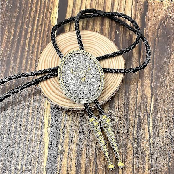 Bolo Tie Ellipse Tyrens Blomst Western Cowboy Med Køhudtov Halskæde Til Kvinder Guld Tone (a-1b)