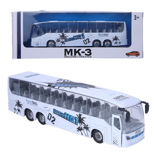 1:50 Simulering Transit Bus Model Legetøj Legering Pull Back Bus Legetøj med lys og musik til børn (hvid)