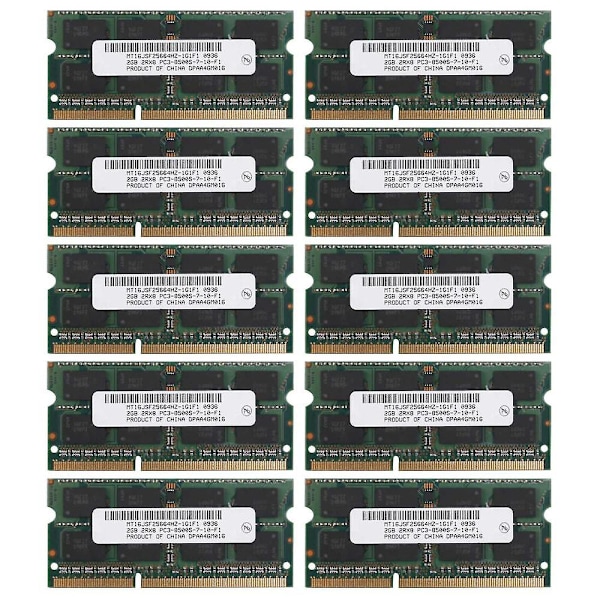 10x DDR3 2GB Bærbar Minne RAM 2Rx8 PC3-8500S 1066MHz 204-pin 1.5V Bærbar RAM