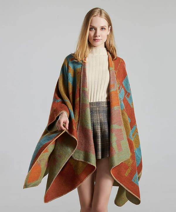 Vintergensere Sjal Kvinner Åpen Front Poncho Kappe Wraps