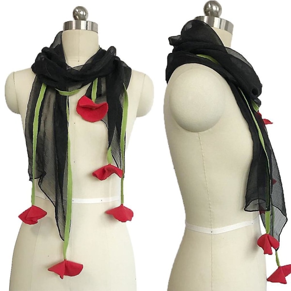 Skjerf for kvinner Head Wrap 3d rød blomst svart skjerf hals varm lett