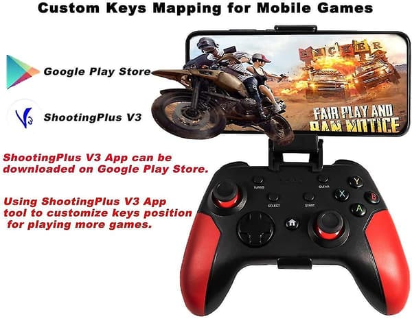 Kontroller for Android / PC / PS3, Trådløs Bluetooth-kontroller for Android-mobil med uttrekkbar stativ, 2.4g Trådløs kontroller PC / PS3 / TV-spillkontroll