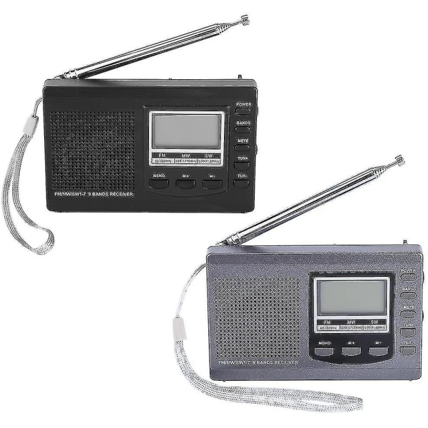 Bärbar miniradio Fm/mw/sw-mottagare med digital väckarklocka Fm Rad