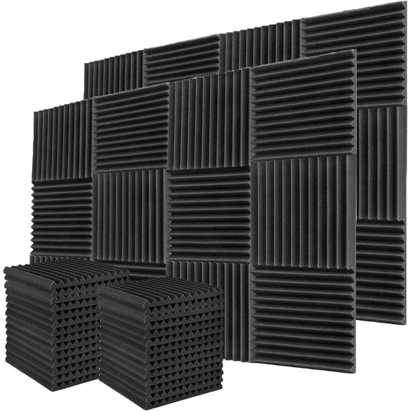 YDHTDLHC 52-pakke akustiske skumpaneler, 1" x 12" x 12" Acoustic Wedge Studio Foam lydabsorberende veggpaneler (svart)