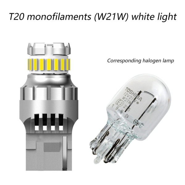2 stk T20 7440 W21w Led Canbus Ryggelys 7443 Led Pære Bakbrems Signal Lys 6000k Super