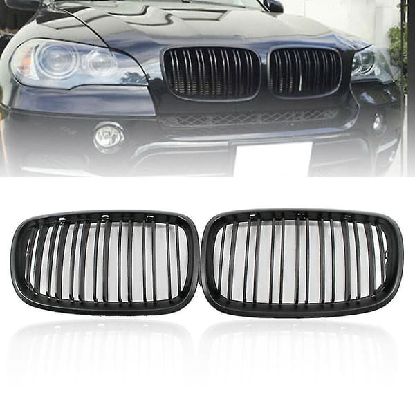 Sort Frontkofanger Dobbelt Lameller Front Nyregitter Grill Til X5 X6 E70 E71 2007-2014