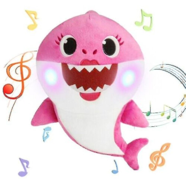 Soft Doll Baby Cartoon Shark Toy With Music Singing English Songs Gift Children Girl-pink