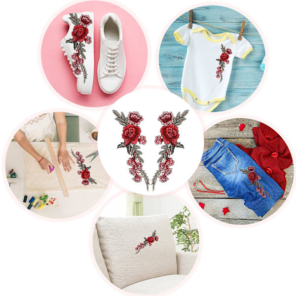 1 Par Rosablomst Patch Broderet Appliqué Hovedbeklædning Tøj Retro