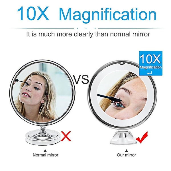 10x suurentava meikkipeili valoilla, 360 asteen kierto