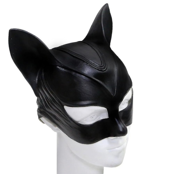 Kvinna Sexig Katt Selina Kyle Mask Bruce Wayne Cosplay Kostym Latex Hjälm Fancy Vuxen