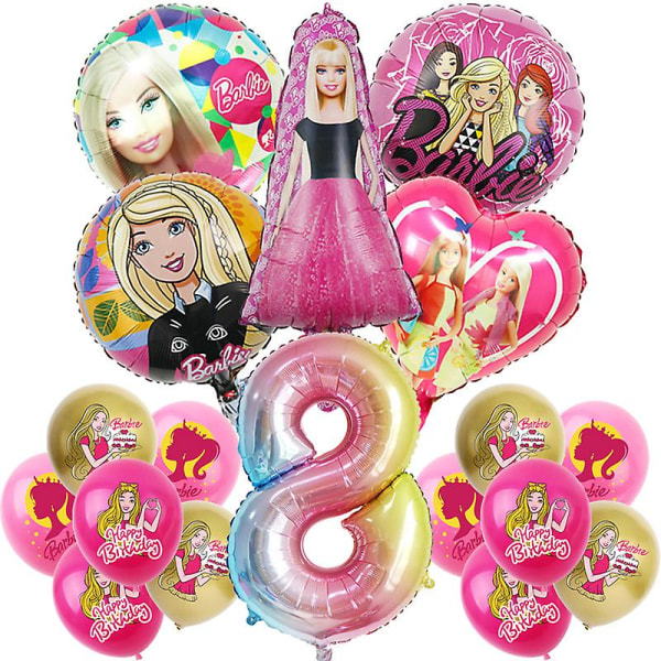 Barbie-syntymäpäiväjuhlien koristelu alumiinifolio ilmapallo lapsille tytöille tapahtumatarvikkeet tausta kertakäyttöiset pöytäastiat banneri lahjapussi Balloon Set 8 -18pcs