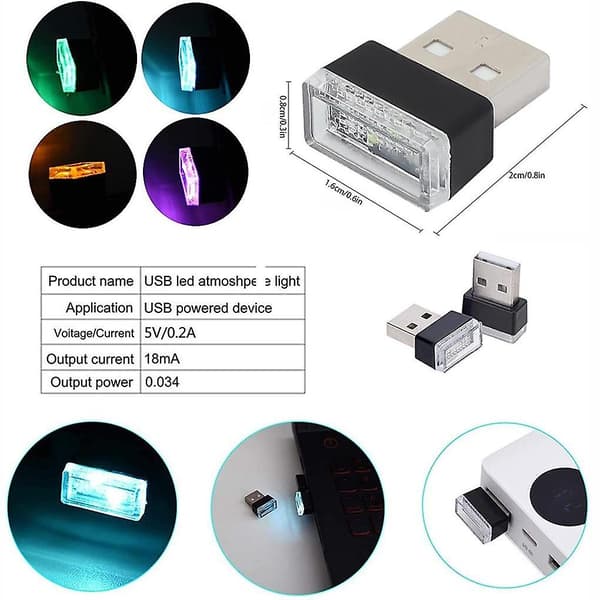7 stk. USB-lys til bil, USB-indvendig belysning, LED-lys til bil