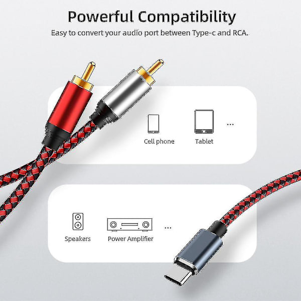 USB Type C til 2 RCA Lydkabel Type-C RCA Kabel, (1m/3ft)