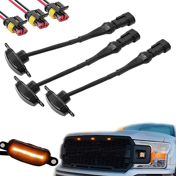 3 stk eksterne LED-lysdekorasjon, LED-frontgrillys for 2004-2019 F250 Grill Running