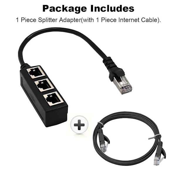 Splitter 1 hann til 3 hunn Lan Ethernet nettverkskabeladapter