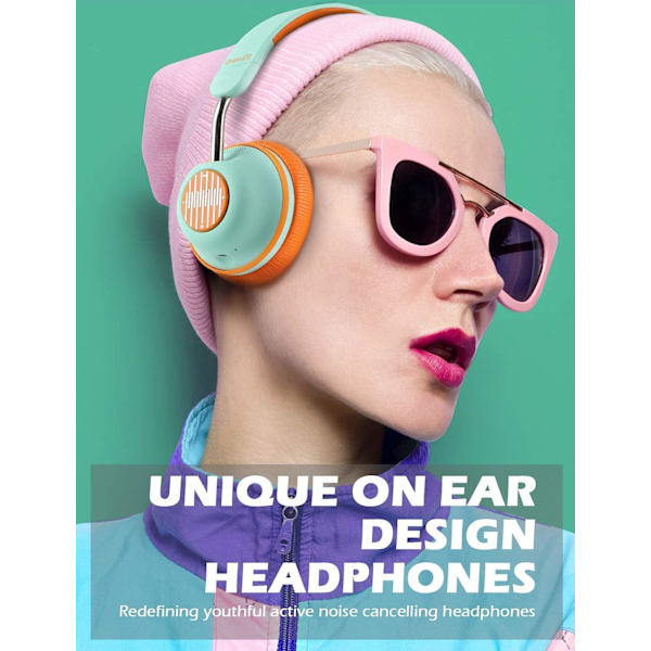 Bluetooth Active Noise Cancelling Hovedtelefoner, SuperEQ S2 Kablede og Trådløse On-E blue yellow
