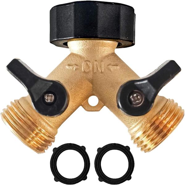 Messing Have Slange Splitter 2 Vejs, 3/4 Tommer Slangeforbindelse Hane Splitter, Slange Y Splitter, Slangehane Adapter 2 Ventiler med Ekstra Gummiskiver
