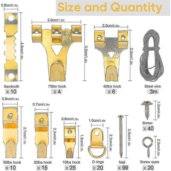 Frame Hook Set With Screws, Stable And Durable (250 Pieces)